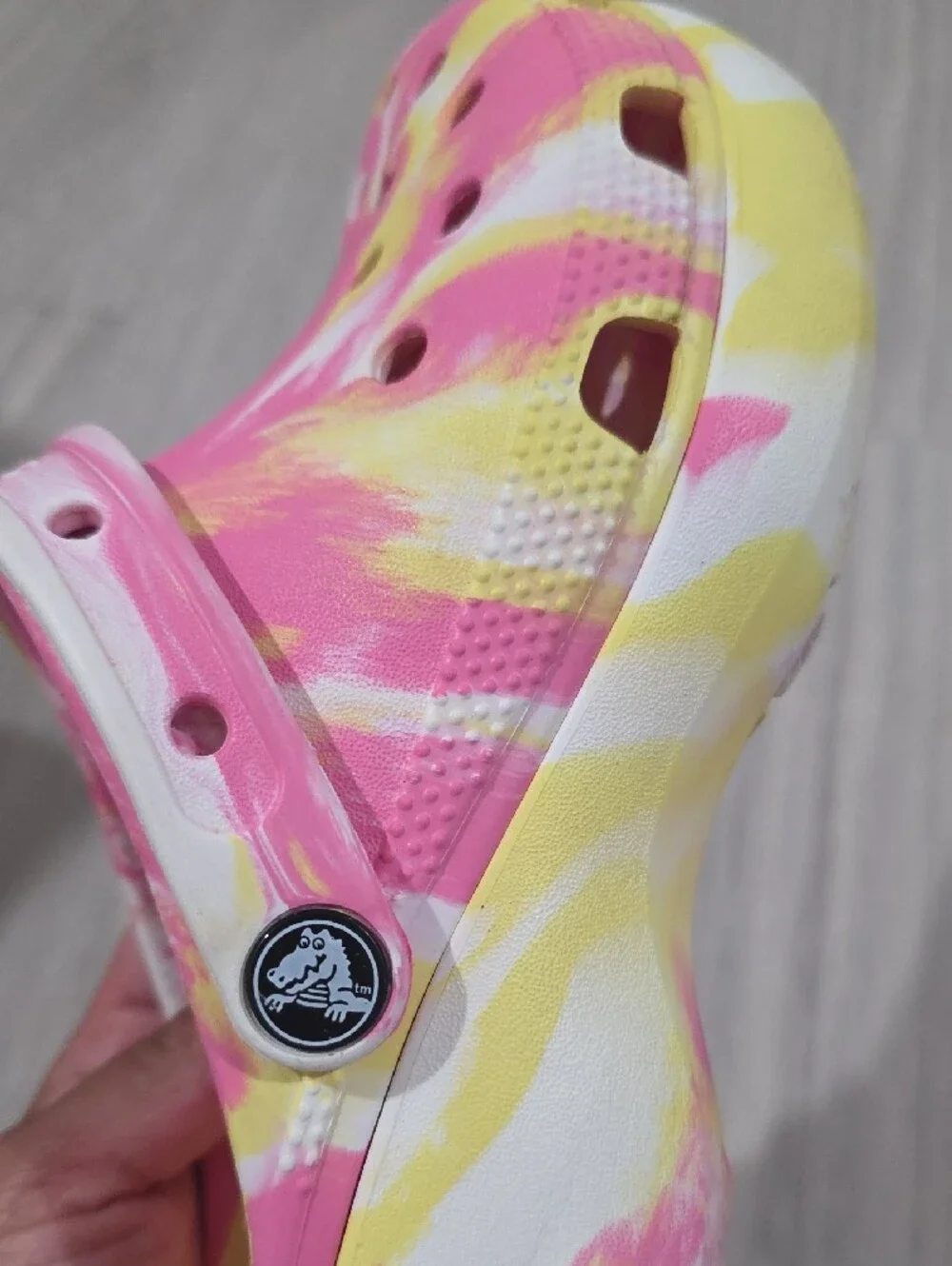 CROCS Womens Pink & Yellow Tie-Dye Platform Clogs